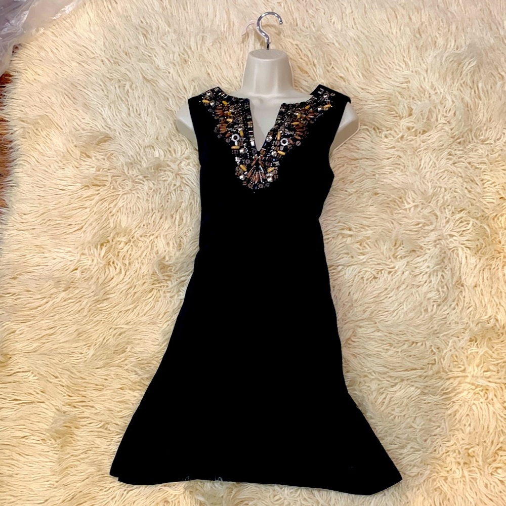 Maggie London Black Dress with beading embellishments, size 10